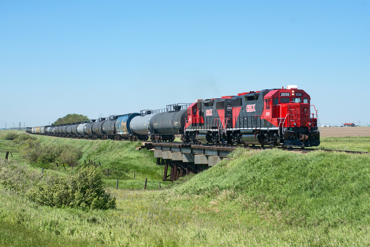 Stewart Southern Railway is back on home rails after interchanging cars with CP in Regina. The train will soon tie down for the weekend at Richardson Sk till Monday morning. Up front are a pair of ex-Southern GP38s leads from Canadian Railserve Ltd.