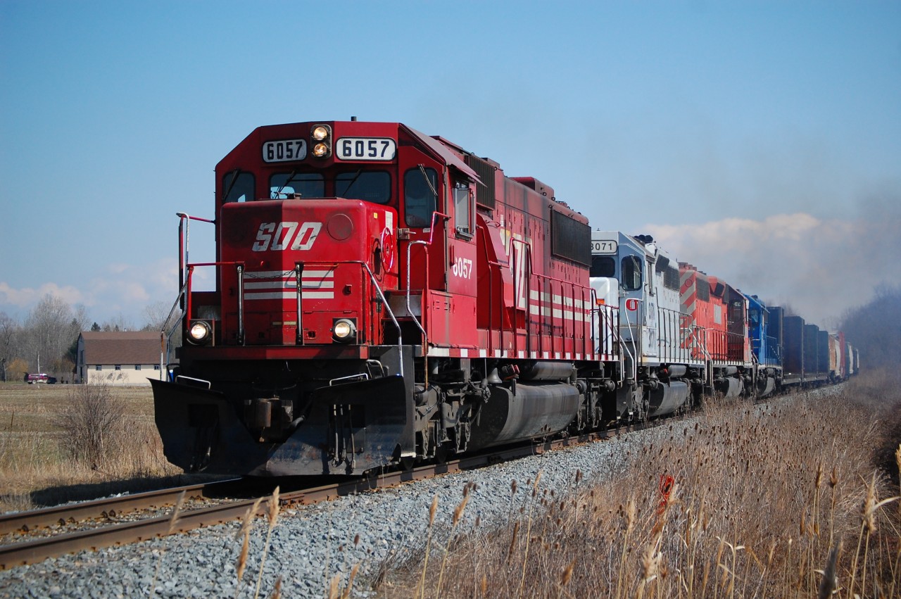 A northbound out of Welland with Colorful Lashup.