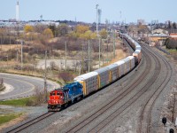 CN L554 departs Oakville yard, beginning it's journey westbound along the Oakville sub towards Aldershot with a very interesting duo. CN 4102 was built in 1958 and rebuilt in the mid 1980s and is still going strong to this day. CN 4908 was built in 1978 for the Long Island Railroad. It has been owned by LIRR, Locomotive Leasing Partners (LLPX), GATX Rail Locomotives group (GMTX), and now CN. CN 4908 is dubbed the "Pride of Mac yard" due to an interesting patch job done in the Mac yard shops. 