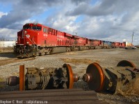 Earlier in 2015, CP's London Pickup encountered an issue and derailed in the Guelph Junction Railway Yard, chewing up a few hundred feet of track. The unit that was involved in the derailment was parked at the Junction and it got new combos. Presumably these are what was taken out as it sat here for a few weeks before being taken away. I was at the Junction for something else, but not before CP 142 rolled by on a mostly cloudy morning... and I got lucky with the sun thank goodness. Regulars know this simply as what Guelph Junction was, but anyone fairly new to the hobby will notice the absolute lack of concrete barriers that CP put up later that decade making scenes like this basically impossible now.