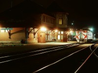 On my first visit (by CN Super Continental from Vancouver) to Edmonton, a local railfan took my friend and me to CP’s station at South Edmonton one evening, just after No. 303 had arrived from Calgary.  A good thing, as when we went to depart on No. 302 with the same RDC CP 9113 the next morning, the place was blanketed in snow.

<p>Today, that depot still stands, no longer a passenger train terminal, and the CP track no longer extends north another two miles to downtown Edmonton, but just across Whyte Avenue in the distance is now the south terminus of the Edmonton High Level Bridge Streetcar line operated by the Edmonton Radial Railway Society.