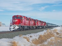 A very late CP 411 has almost reached it'd destination of Moose Jaw as it rolls into Pasqua in the Indian Head Sub.  Rescue units 2212 and 3017 were added at Broadview to make up for a dead 7058. Four EMDs on the head end is nothing to be taken for granted these days. 