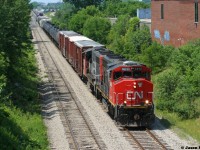 If this scene were summer 1998, this would be CN 432 making its lift at Kitchener, however this is 2021. Now motive power that was once the backbone of mainline assignment’s, has become the standard on CN local jobs some 23 years later. Here CN L568 with 9449 and 9639 assembles its train for Guelph at the east end of the Kitchener yard. 