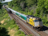 Via 6427 leads train 70 off of the Dundas Subdivision at Bayview Junction.  The tail end of CN 421 is seen on Track 3, CN 422 is waiting for Via to clear so it can take Track 2 towards Bayview but will have to wait on a few GO's before doing so.