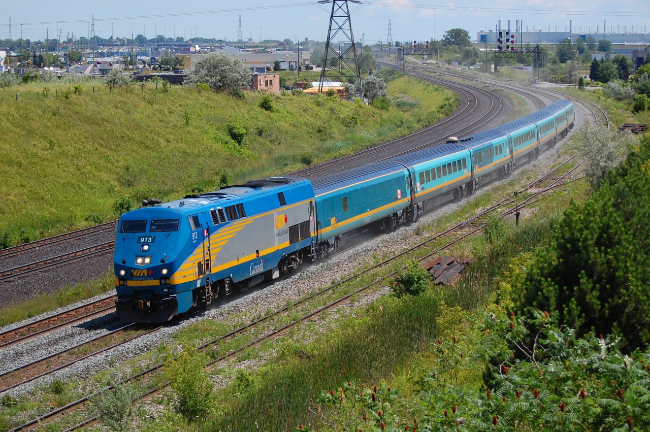 VIA Eastbound at Whitby this location has changed now its GO Locomotive Reliability Centre.