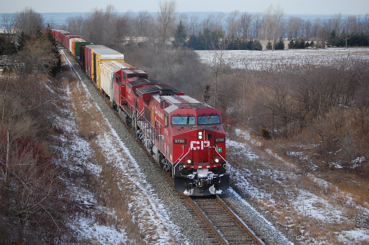 Southbound CP 246 climbs the grade at Vinemount on the CP Hamilton Sub heading for Welland.