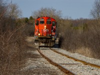 After making a run to Kitchener to set-off and lift, 542 is pictured here heading home to Hespeler with two lumber cars in tow for either Gillies Lumber or Hunt's Logistics, can't recall which customer. A nice scene reminiscing of the 1990's on these sleepy branchlines, the only thing missing is the van on the tail end. 
