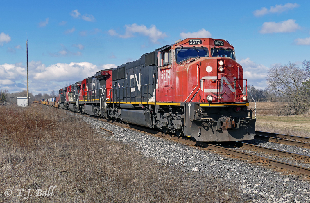 CN 148 flies through Lynden on the first full day of spring.
