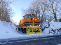 Crossing now protected, 582 eases their way across Black Bridge Road bound for Guelph.