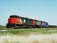 This image was shot only about 6 months after the start-up of the RaiLink Southern Ontario operation which worked Brantford-Nanticoke, which in turn was a couple of months before the Hamilton segment began in 12/97.
Seen here are RLK 3502, 3508 and 4205.  The first two units so very obviously X-CN; which in  previous years were slotted in the CN roster as 2502 and 2508 before the grouping of M-420(W) units were all renumbered to the 3500 series beginning in late 1986 and completed in 1987. The trailing GP9 began life in 1956 as QNSL 151.

I should note here that I am saddened to hear of the passing of Bill Thomson.  A true gentleman. R.I.P., Bill.