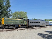 With the tour train out on it's travels we can see what spare equipment is sitting on the back track.  MLW S-3 8454 was originally built for CN in 1952, after retirement in 1963 she saw several industrial/leasing assignments ending her working life with Parrish and Heimbecker before being acquired by the Aspen Crossing Railway.