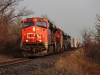 Just after 7am on a cool spring morning, CN A421 breaks the silence barreling towards the town of Beamsville, ON with CN 2242's narrow font K5HL blasting for the Lincoln Avenue level crossing.