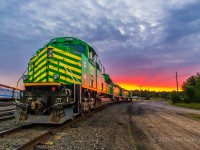 The power for NBSR Train 907-12 sits on the shop pad in McAdam, New Brunswick. Due to various issues the day before, the crew parked the train in McAdam yard and tied the power down at the shop. With a fresh crew, it will continue westbound. I never have this much luck when it comes to sunrise photos, so when this opportunity for a photo op presented itself, I couldn't pass it up. 