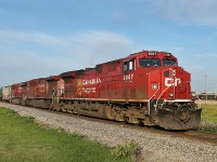 AC 4400CWM CP 8007, AC4400CW CP 8643 and ES44AC 8902 prepare to depart Clover Bar with the morning local transfer B82 from Edmonton to Scotford.