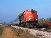 CN 9433 is in charge of VIA's Windsor-Toronto train 72 at Belle River Ontario, mile 90 on the CN's Chatham Sub. 