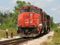 CN L568 with 9449 and 9639 is seen having just completed a complete switch of the WestRock of Canada facility on the North Spur by Royal Road in the namesake Royal City. 