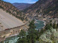 CP Sulphur train 609-025 eases down the Ashcroft Sub, passing the location of Morris Siding, about halfway between Spences Bridge and Lytton
