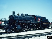 CP 1057 (4-6-0) is photographed at CP’s Agincourt yard in Toronto prior to being delivered to the South Simcoe Railway at Tottenham, Ontario in summer 1982. 