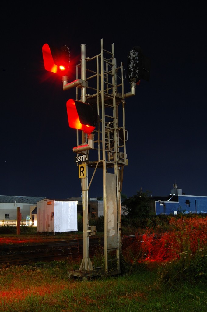 View of the Intermediate signal at 391N on the CN Grimsby Sub at night on Aug 23/2019