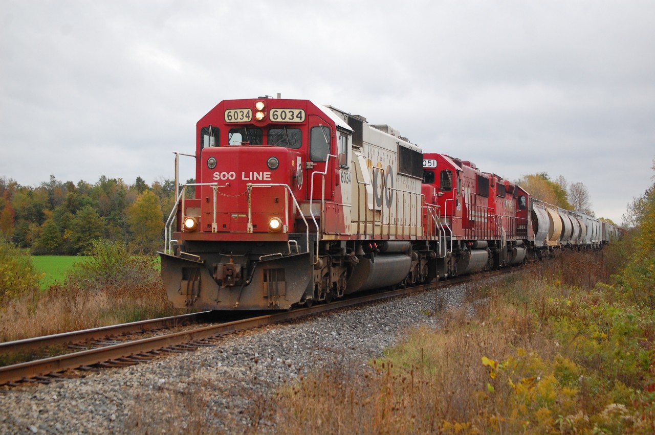 CP 427 leads with SOO SD60 6034 through Stvensville on the CN Stamford Sub between Fort Erie and Robbins bound for the CP Hamilton Sub at Robbins