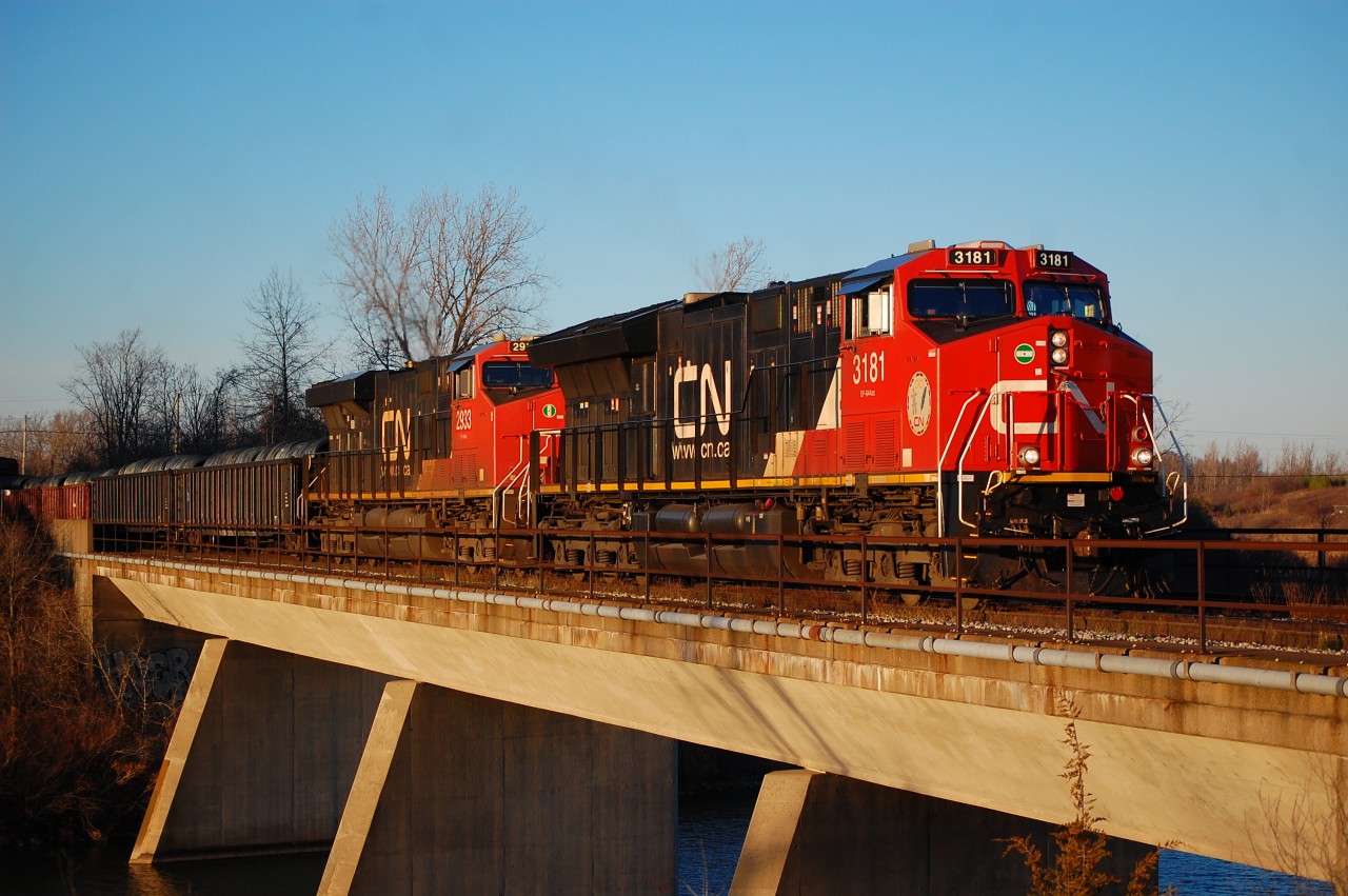 CN 531 Departing Port Robinson East on a sunny evening crossing the Welland River.