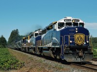 The east bound Rocky Mountaineer makes it's way out of the lower mainland heading towards Mission and the crossover to directional running.