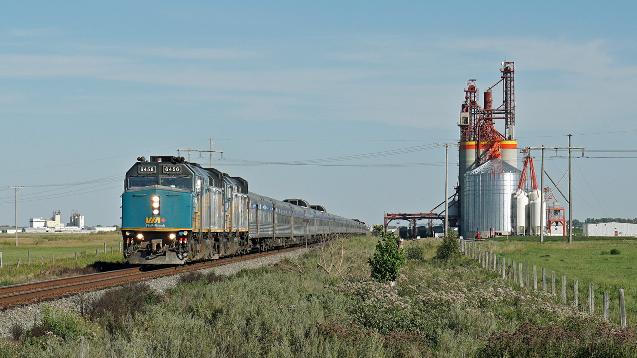 VIA #1 the westbound Canadian approaches it's station stop in Unity Saskatchewan.