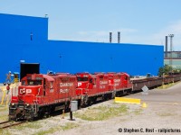 CP's Kinnear yard job was basically GP9's for the years I followed it in Hamilton in the 2000's and early 2010's. Then suddenly it all ended. Back in this era, I just had a 2'nd child and my time for train was *slim* so it only  usually happened on the way to Family events in Hamilton or Sarnia. This was one such encounter with a nice matching set of three gp9's. It only took me <a href=http://www.railpictures.ca/?attachment_id=49521 target=blank> 12 years to do this again with CN.</a>.