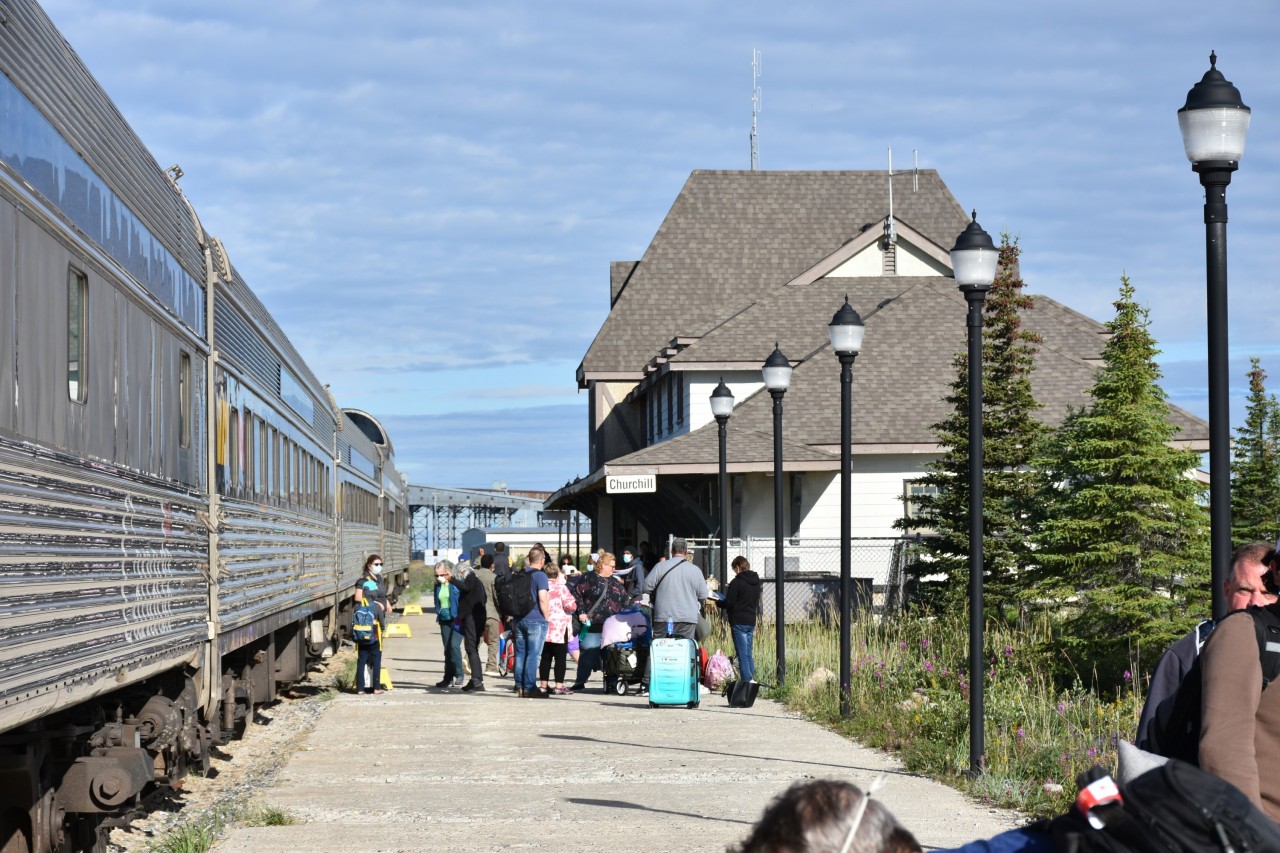 The 45 hour journey from Winnipeg, MB has come to an end with an on-time arrival of VIA 693 which has backed into the station at Churchill, MB on this clear and sunny August 2nd morning. Passengers have detrained and mill about waiting for checked baggage, and/or their shuttle to a local motel or lodge. The talk of seeing a polar bear, beluga whales, and the northern lights while in the remote Manitoba town is buzzing as folks go their separate ways after riding together in close quarters for the last few days. Once in Churchill you don't have to go very far to enjoy the first of many local sites. Parks Canada houses and conducts tours of Northern Manitoba life, and wildlife in a hands-on museum right inside the refurbished lower level of the Churchill train station.