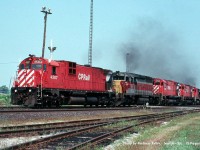 CP 4507, AC 186, CP 4733, and two more MLW's slug a westbound through Guelph Jct. On August 15th, 1987