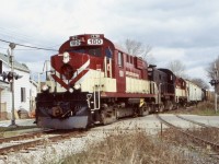It looked much like a typical November day, this “Rememberance Day” as I made yet another run up to Guelph to follow the OSR’s daily job. I miss this once common part of my life and the MLW’s that made much of this hobby so enjoyable. Nothing against the GEXR but they can’t beat the sound of three MLW’s rolling past the wye in Guelph this day as they head for the north end of town. 