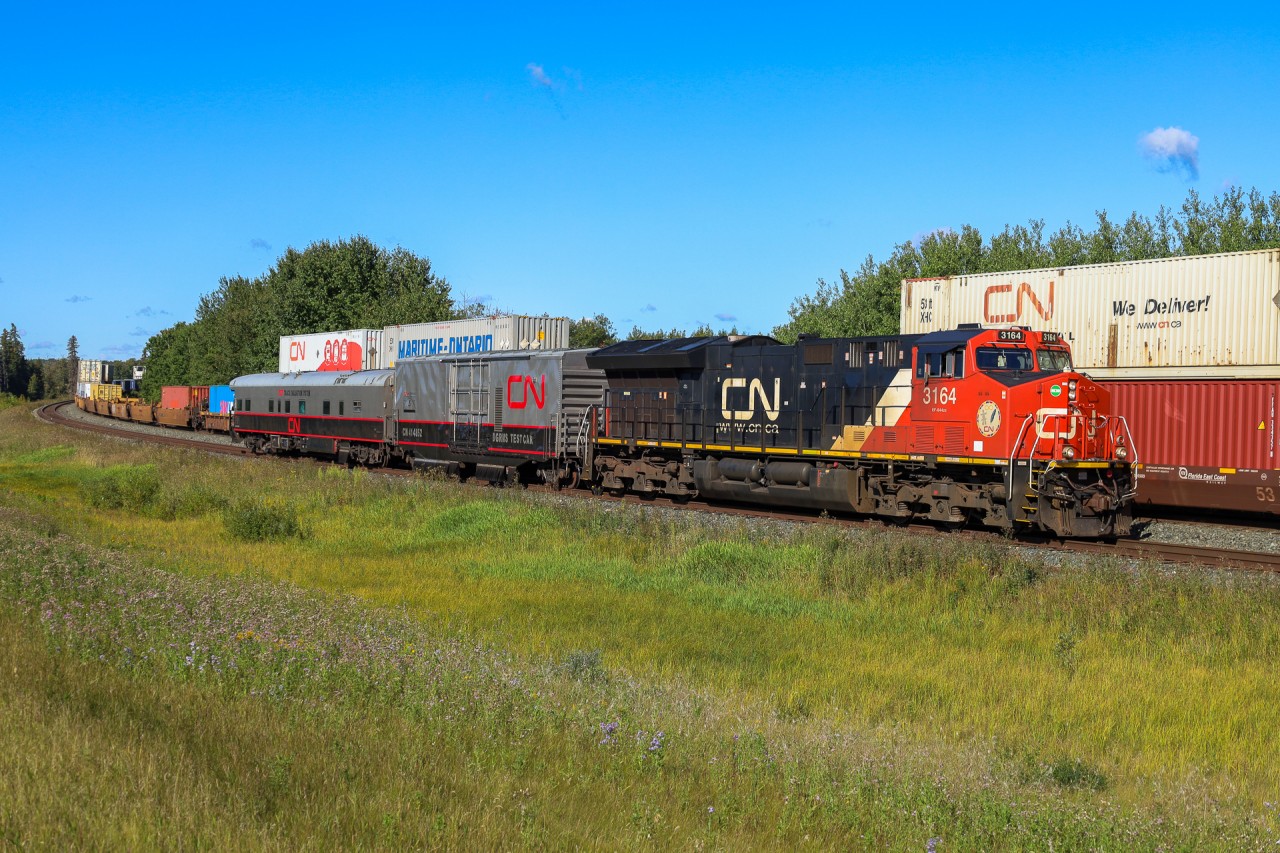 CN Geometry TEST Train O 98851 09 meets Z 11531 07 at Lindbrook, Alberta.