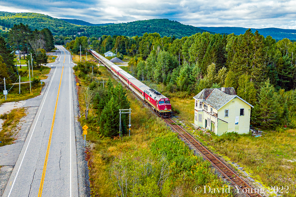 The northbound Agawa Canyon Tour train rolls through Searchmont, Ontario passing the foregone and dilapidated station. Built in 1902 it's the final station still standing along the line dating from the railroads construction. There had been an organization attempting to restore it but it seems like the attempts have fallen short as information is slim online and their website is no longer active.