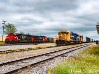 Passing the Ontario Northland bunkhouse, freight 313 arrives from Cochrane while off to the side CN 5446 and CN 2508 sit parked awaiting to come on duty later that afternoon. The power from the incoming freight will cut off here and nose onto their waiting train just behind the camera, departing just as quickly as they arrived. One track over sits the ONR yard engine, which will couple onto this inbound traffic and sort out the locals before setting up any outbound traffic for the CN to take south to their main at Oba. With the sale of the former Algoma Central south of Oba and subsequent closure of Hawk Junction, a job has been established in Hearst and as of summer of 2022 runs Monday thru Friday. 