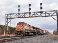 The 2nd coolest BCOL to lead on the Kingston in 2022. At the time, BCOL 4642 was about the coolest thing riding the road rails in the GTA so when it was put up front on hotshot stacker Z149 from Montreal, I made a beeline to the signal bridge at CN Clarke to wait for them. BCOL 4642, CN 2316, and CN 5693 race through the countryside doing trackspeed after a later then normal trip across southeastern Ontario.
2022 has suprised me in many ways in terms of road power on CN, this being one of many examples. 