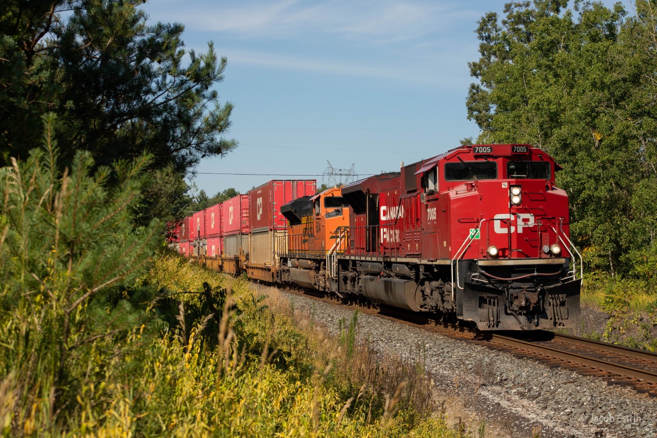 An EMD duo lead 2-132 East along the Belleville Sub on a beautiful summer morning.