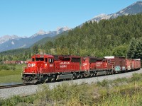 A pair of SD30C-ECO, Cp 5025 and 5003 head south on the Windermere Sub with the Golden to Fort Steele local way-freight.