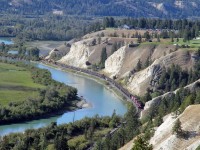 A CP work train makes it's way south on the Windermere Sub skirting the sandstone cliffs beneath the Radium golf club.  4 locos on the head end, CP 8048, CP 8109, CP 6012, CP 5936.