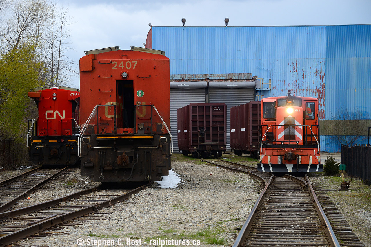 The Dash 8's? Pictured here, gone.  615 (nee Stelco 7) still here, but out of service. The building? Gone. How fast things change.