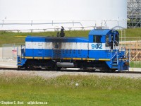 Near Corunna, a large Nova plant usually has one or two locomotives shootable from Highway 40. Sometimes three. But back in June 2020 NOVA 902 is seen at this facility, but if you do see it you are wise to get a shot: 902 is the floater unit used between all three plants when a unit is down for maintenance. Notice the original EMD number plate under the cab.