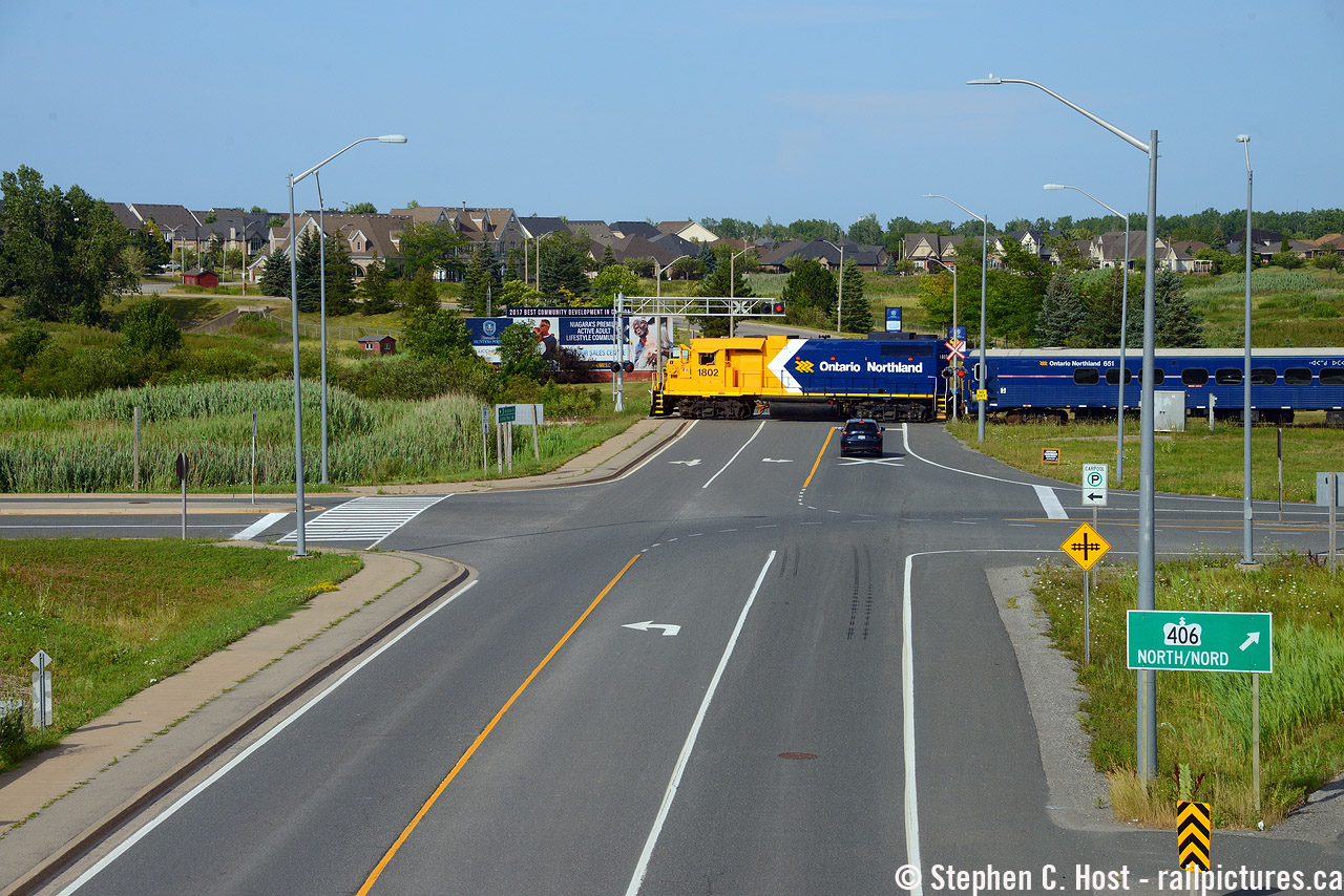 "Head North" the sign says for Highway 406, but we're in the Niagara region and this train is far from home. It was 10 years today the "last" Northlander rolled out of Cochrane for Toronto and back. Due to a film shoot this train ended up spending a week in Niagara and gave some of us a really interesting opportunity to place the Ontario Northland in some unique places. Might not be the last time either, as the Handsmaid Tale has signed on for a final season, perhaps they'll need this train again? :)