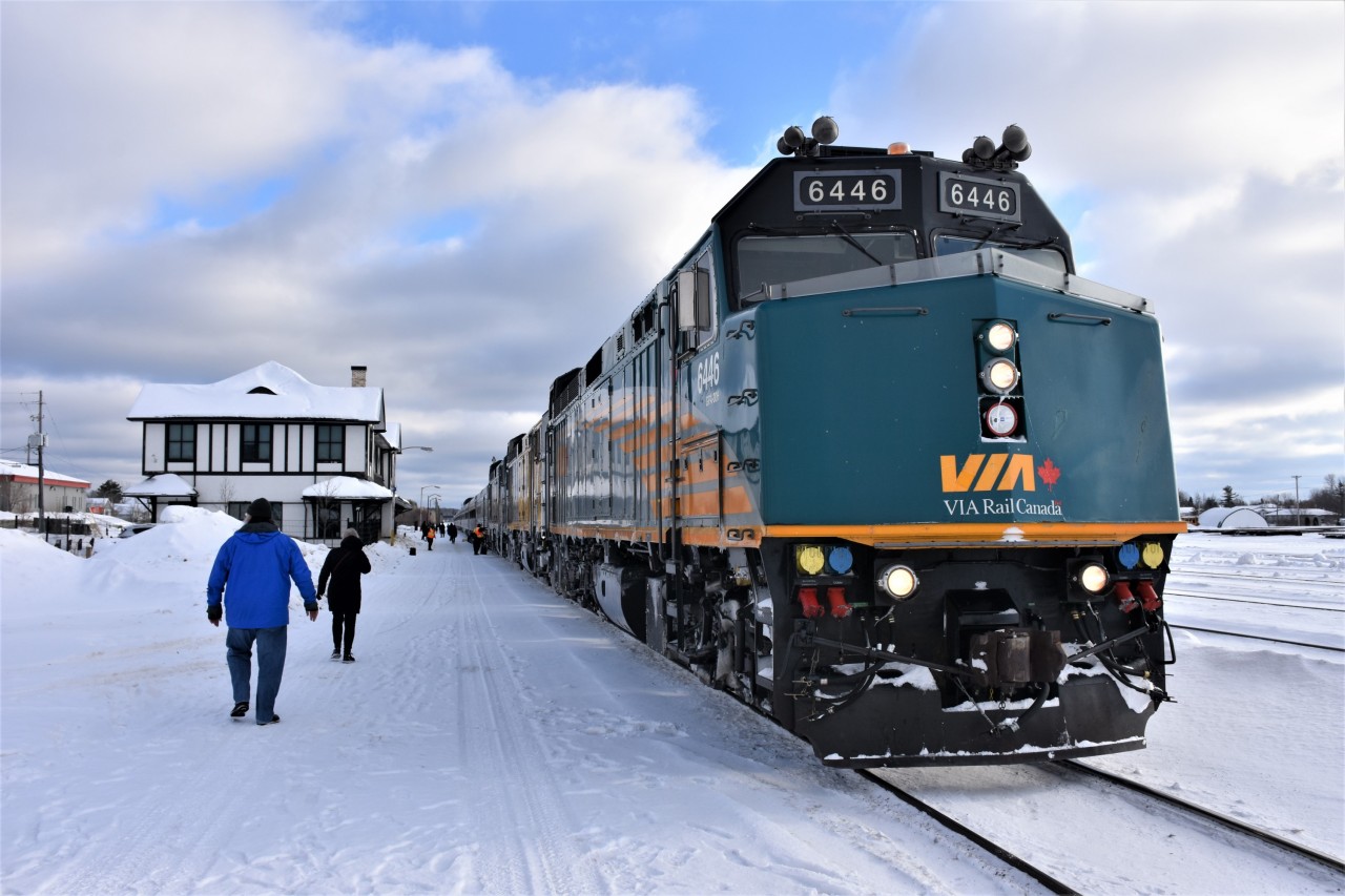 I remember taking this photo like it was yesterday! Stepping off VIA #1 The Canadian at Sioux Lookout, ON and breathing in the blistering cold fresh air, nose hairs crackling, as I walked the snow covered platform to the head end of the train. Not many passengers ventured off here even though it was a nice lengthy stop with refueling and a crew change. Those that did dare to go out made it a quick 'National Lampoon Vacation' moment, or had a 'power smoke' and got right back on board. Having made the trek all the way up to the power, I now had to make the 20+ car walk back to my sleeping car. Lovin' every minute of it. :-)