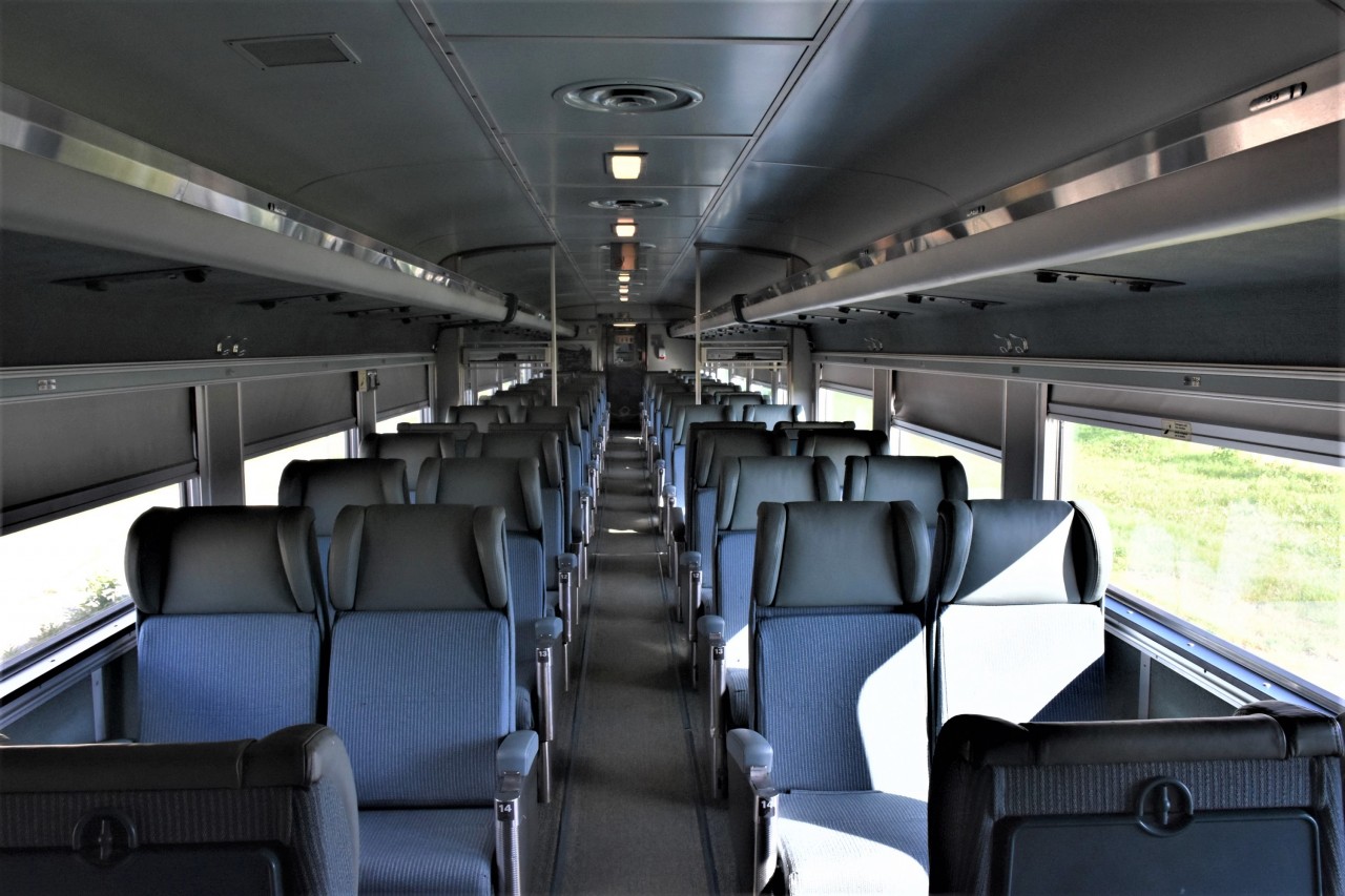For those who want to travel by train to Churchill, MB, there are three levels of comfort and privacy in VIA Sleeper Plus Class. Upper/lower berth, roomette, and bedroom. For a more spartan environment, there is always economy class coach available. While there were two economy coaches on VIA 693 heading north from Winnipeg to Churchill, only one was used for the 16 passengers booked in that class. The car pictured here, VIA 8137, remained empty for most of the trip. While the reclining seats with leg rests look comfortable enough, I'm not so sure I would want to make the trip of 45+ hours in this environment. Fortunately I was able to opt for car VIA 8202 Chateau Bienville which offered a few more creature comforts on the journey. (mapping location approximated)