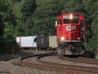 CP 254 (now CP 238) snakes its way through Kay Drage Park as it approaches Hamilton in early September, 2020. Power was CP 6248-CP 6236-CP 5012. This power set was on the 254/255 rotation for quite a while back in August-September 2020. It was a treat to have a triple set of SD power versus the more typical pair of GEs.