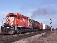  Having just cleared No 84 with a pair of Big MLW's, Extra 5744 West (Along with 4510) pulls out of Walkerville Siding on the outskirts of Windsor for the last few miles into Windsor Yard. 