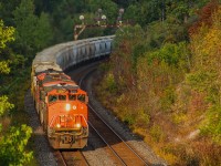 As luck would have it, the clouds which dominated the skies all day partially dispersed as L517 made its approach towards the Hilda Ave overpass. CN 2506's cab would barely manage to outrun the shadows into golden hour sunlight as it worked upgrade with a train full of yard work from the Kingston Sub.