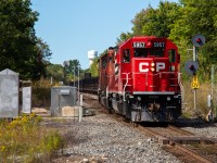 The South Siding Switch at Mactier is lined for the siding & CP 5957 South is ready to depart from Mactier with a destination of Toronto. Overcast skies in the GTA and reports of sun north of Barrie convinced a me and a few friends to head north looking for this southbound CWR. We found it in Mactier and subsequently chased it back to Toronto. 