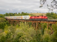 CP H19 crosses,the infamous Cherrywood bridge with sister Ex-SOO SD60s 6526 & 6255. H19 is usually GE units so when CP put classic EMDs on it, there was a scramble to get east out of Toronto to shoot the nicer power. As of mid October, GEs have returned to H19, ending our fun on the Oshawa turn.