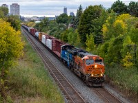 Ok this was an odd one. CP "Extra Roadswitcher" BNSF 3816 East crawls up the hill on approach to Toronto yard with the aforementioned BNSF Gevo, GMTX 333, and 75ish cars. The crew stated that they were going "transfer speed" (15mph) for reasons unknown to me, but it allowed me enough time to get trackside and set up for this strange train. The crew was likely operating under either H19 or H25 but they only ever labeled themselves as an extra roadswitcher. GMTX 333 was pulled from Streetsville earlier that day. This train brought it from Lambton to Agincourt before CP 131 took it away from Ontario. 