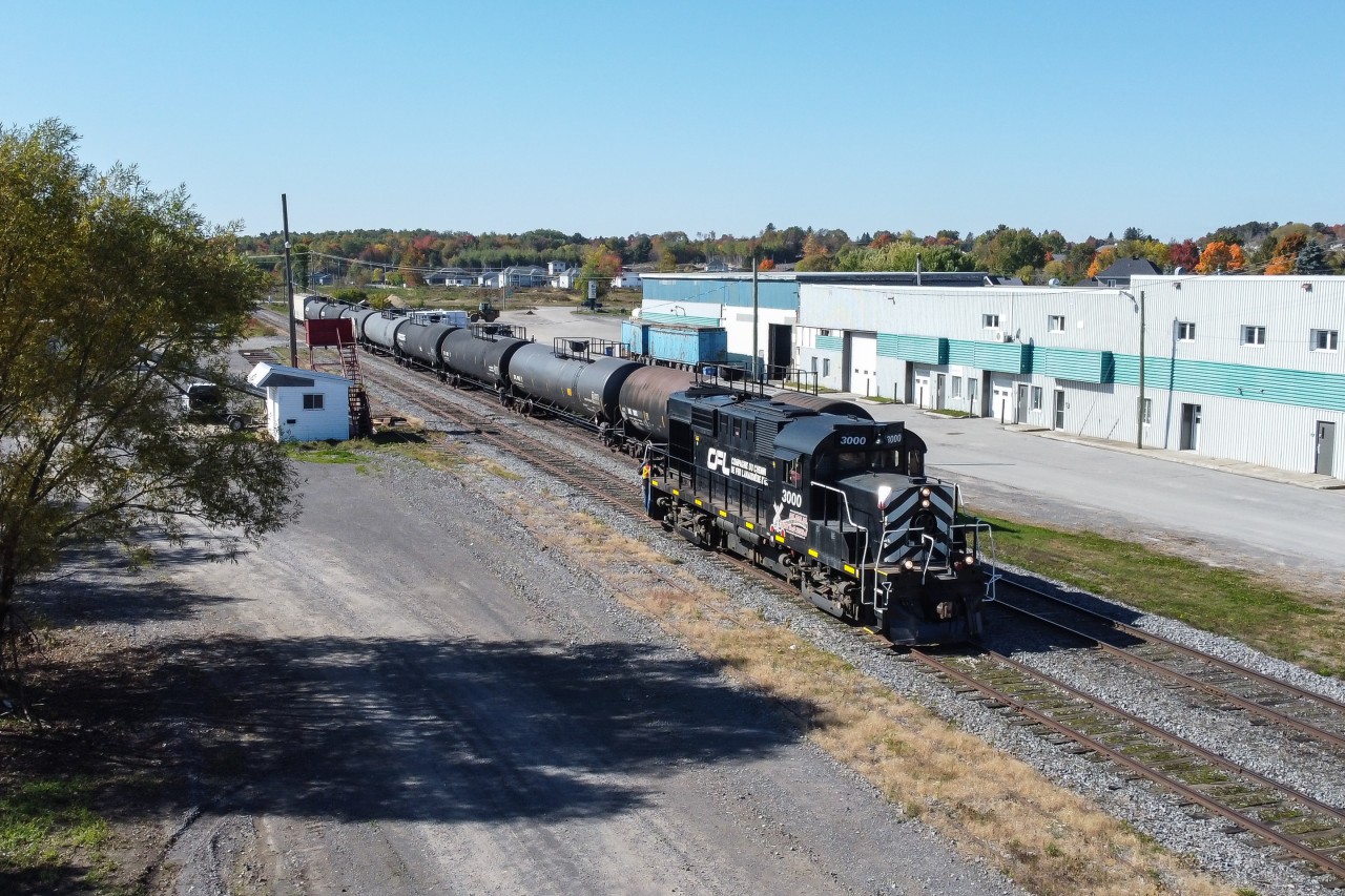 CFL RS-18-3a has returned from the Quebec Gatineau interchange in Joliette and is running around its train before shoving up to the yard.